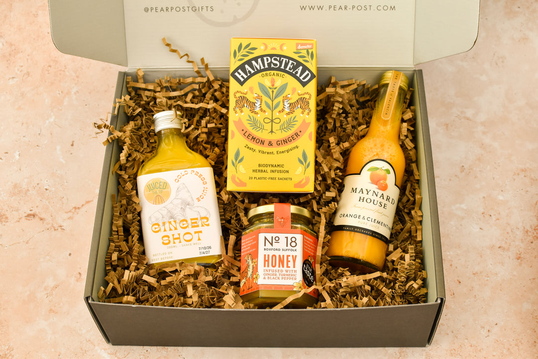 Get well soon gift box contents in a Pear Post gift box