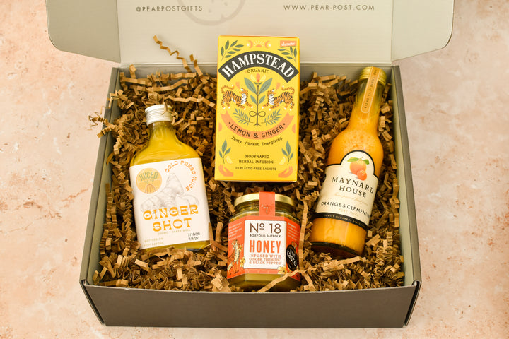 Get well soon gift box contents in a Pear Post gift box