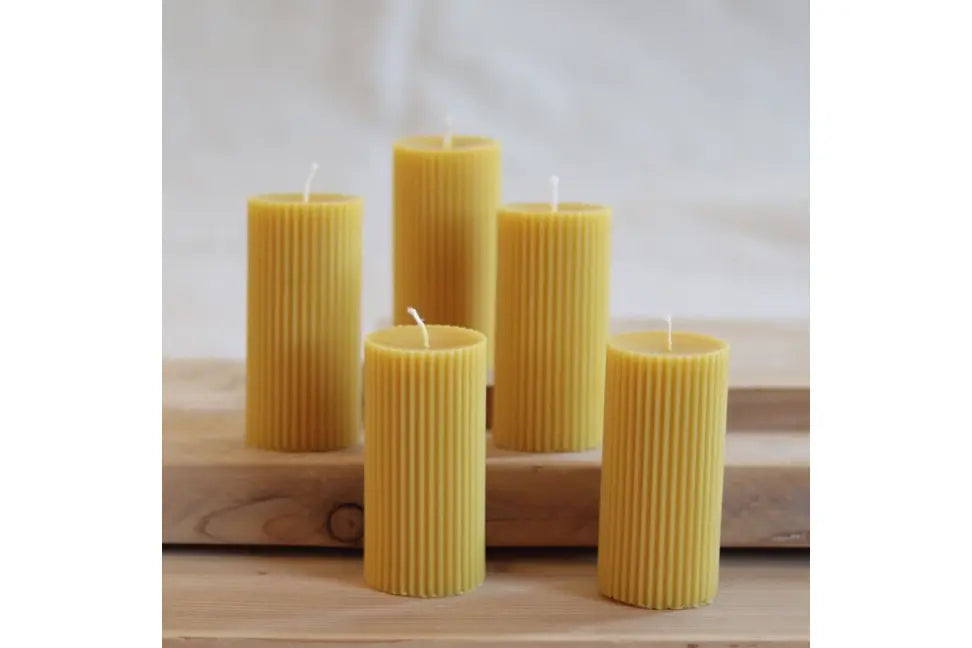 Beeswax Striped Pillar Candles