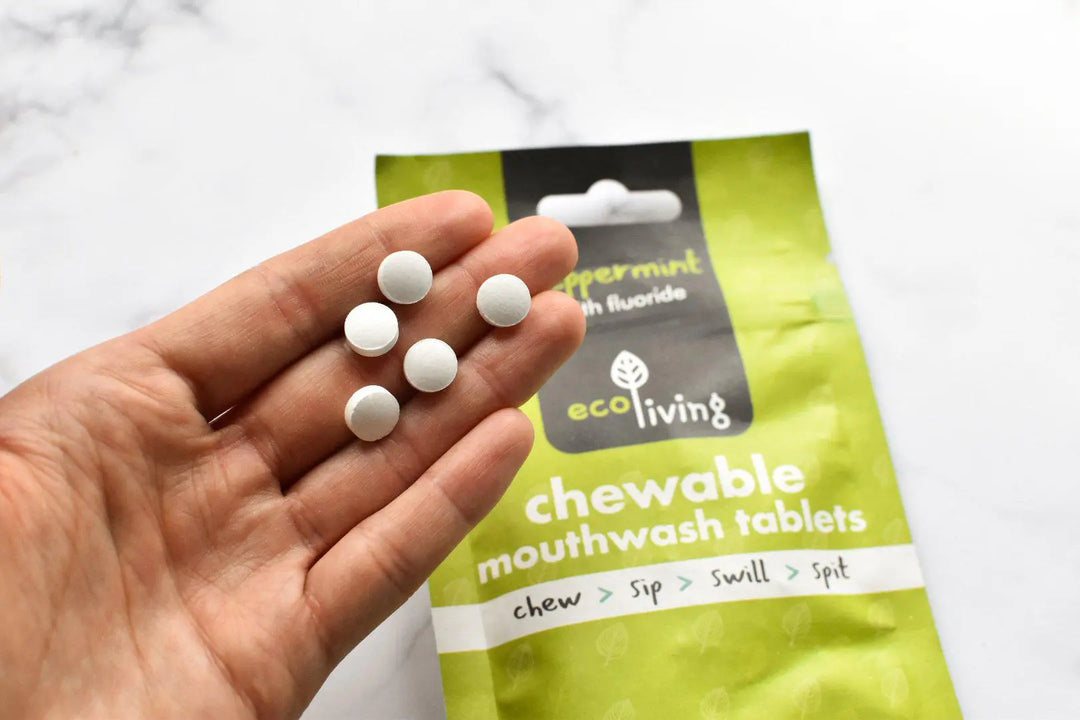 Plastic Free Chewable Mouthwash Tablets with Fluoride-Green Pear Eco